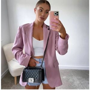 ZARA Linen Blend Blazer Pink